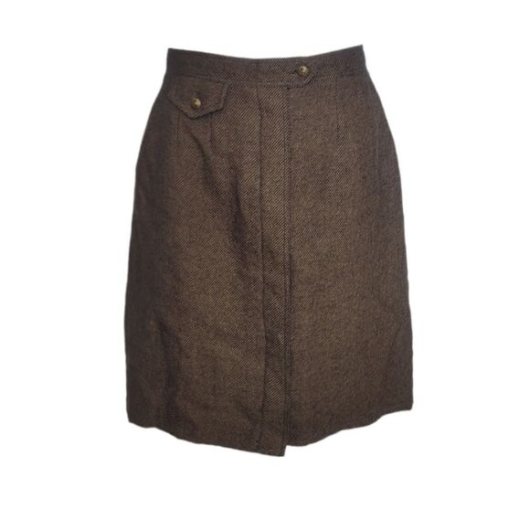 VINTAGE 80s brown skirt pinstripe wool button up pencil M‎ - Picture 1 of 11